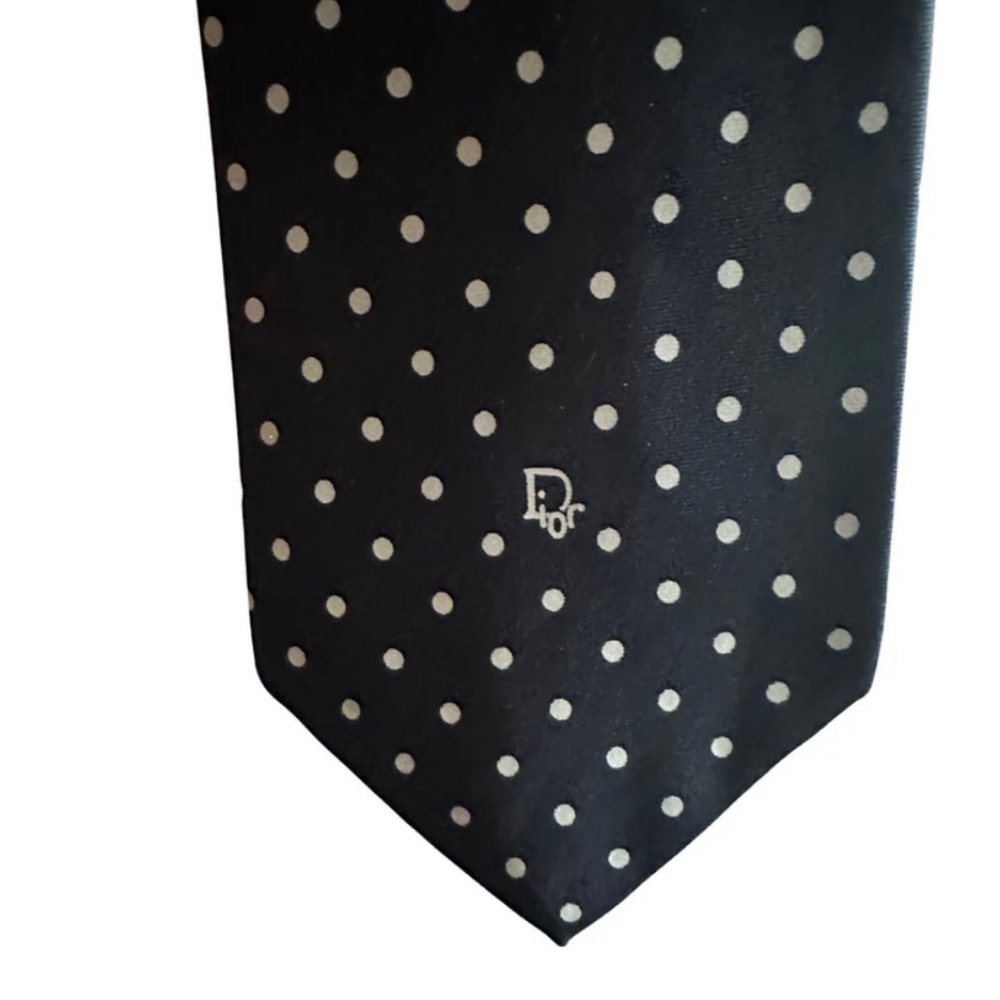 Tie, Christian Dior Black and White Polka Dot Necktie